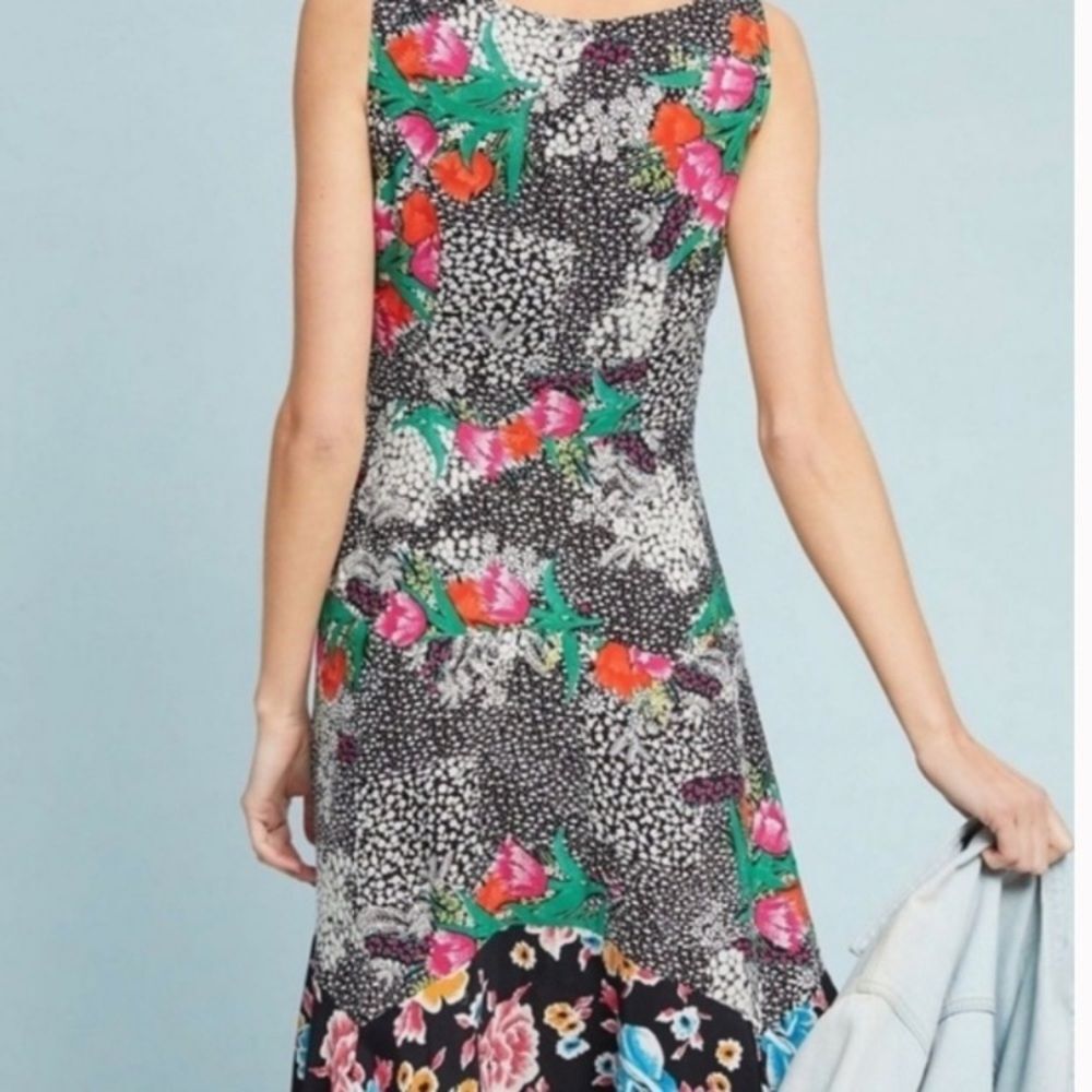 ANTHROPOLOGIE Maeve Violette Midi Sleeveless Dress Black Floral Multi - Picture 3 of 8